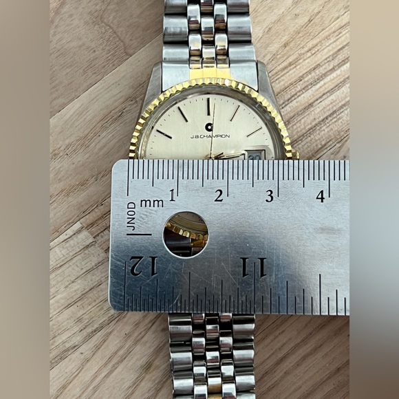 J.B. Champion Men’s Watch Vintage Gold Tone Dial Two Tone Bracelet Date Window - Picture 11 of 11